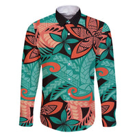 Plumeria Polynesian Pattern Family Matching Puletasi and Hawaiian Shirt Unique Fantasy Teal Orange