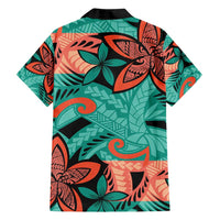 Plumeria Polynesian Pattern Family Matching Tank Maxi Dress and Hawaiian Shirt Unique Fantasy Teal Orange