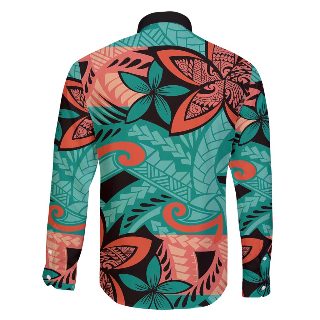 Plumeria Polynesian Pattern Family Matching Tank Maxi Dress and Hawaiian Shirt Unique Fantasy Teal Orange