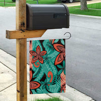 Plumeria Polynesian Pattern Garden Flag Unique Fantasy Teal Orange