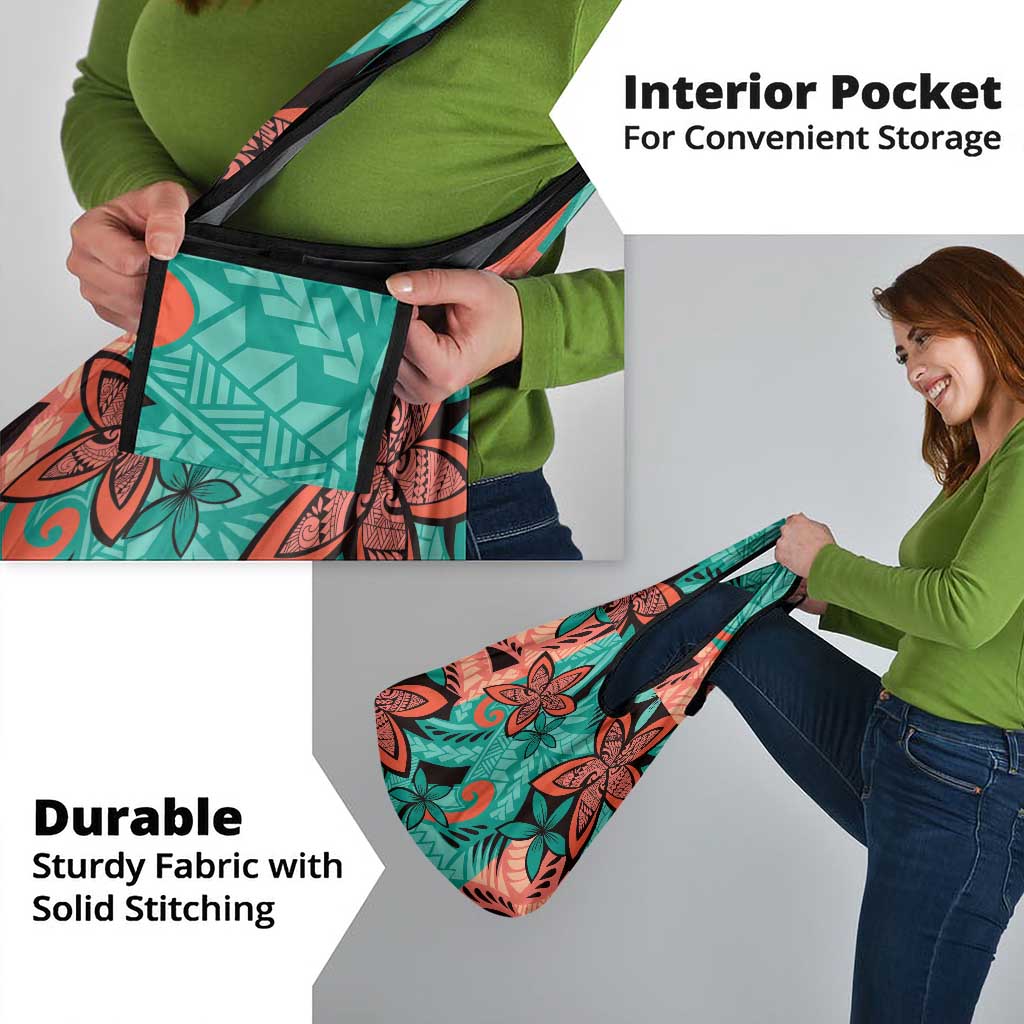 Plumeria Polynesian Pattern Grocery Bag Unique Fantasy Teal Orange