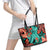 Plumeria Polynesian Pattern Leather Tote Bag Unique Fantasy Teal Orange