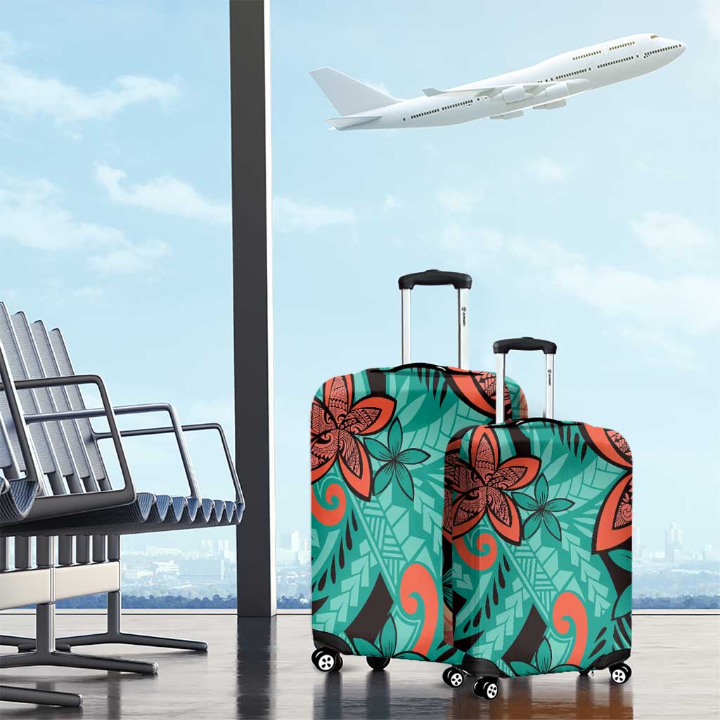 Plumeria Polynesian Pattern Luggage Cover Unique Fantasy Teal Orange
