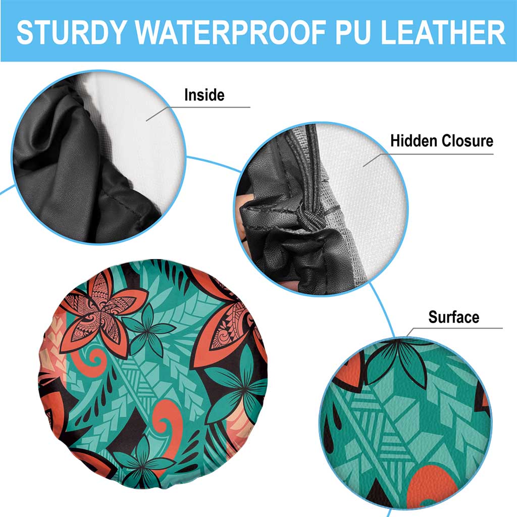 Plumeria Polynesian Pattern Spare Tire Cover Unique Fantasy Teal Orange