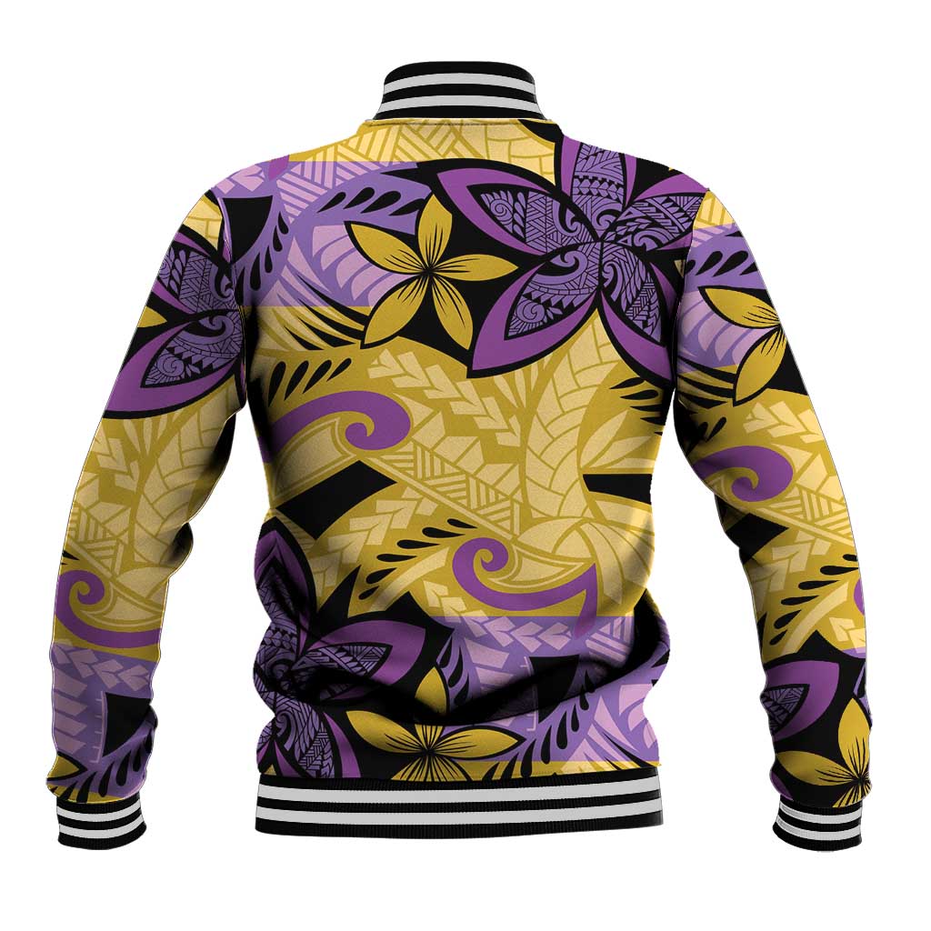 Plumeria Polynesian Pattern Baseball Jacket Unique Fantasy Yellow Purple