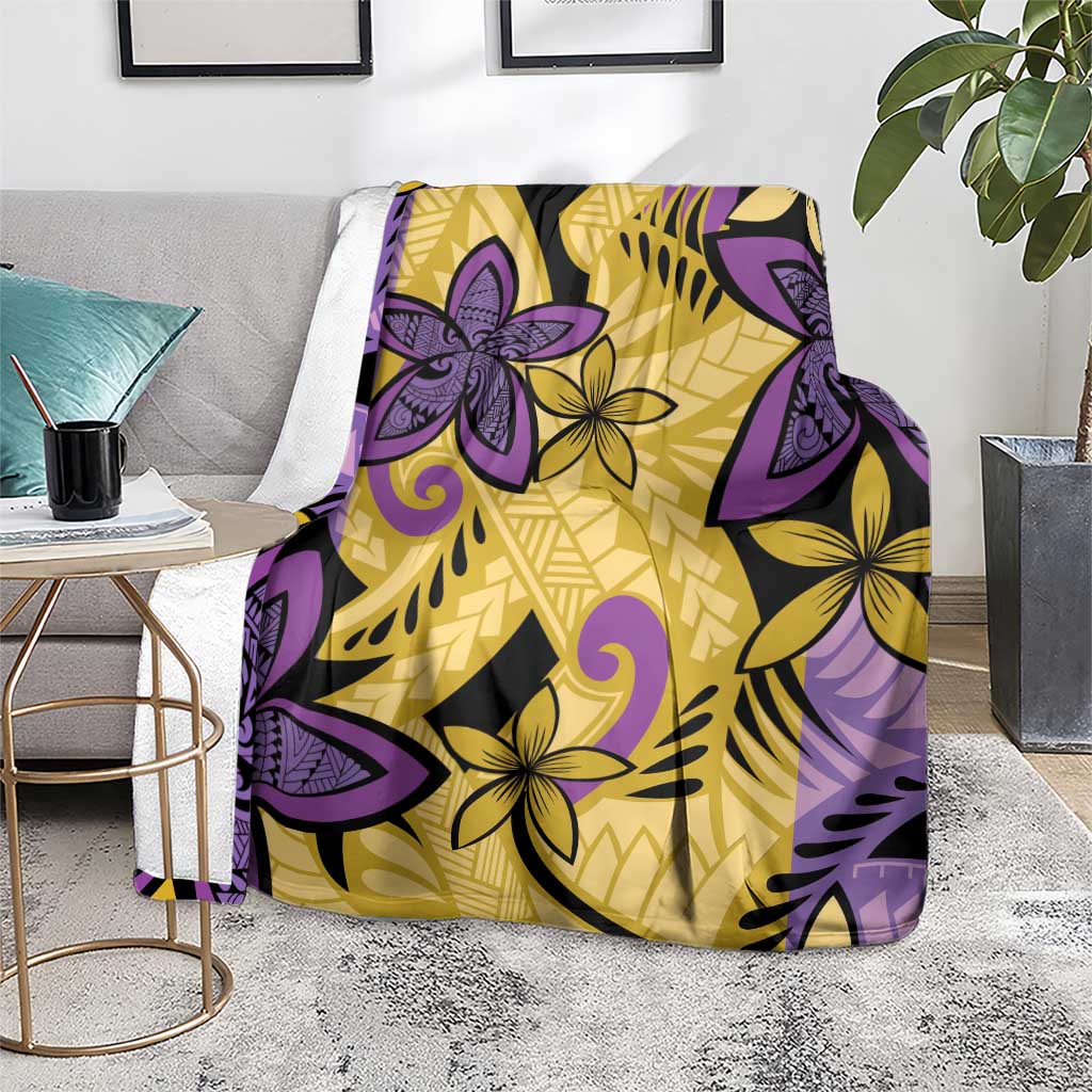 Plumeria Polynesian Pattern Blanket Unique Fantasy Yellow Purple