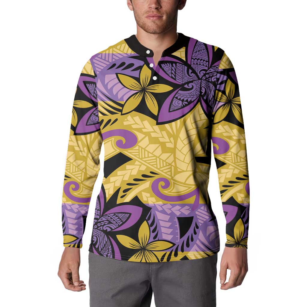 Plumeria Polynesian Pattern Button Sweatshirt Unique Fantasy Yellow Purple