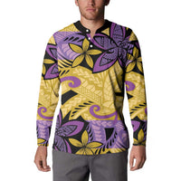 Plumeria Polynesian Pattern Button Sweatshirt Unique Fantasy Yellow Purple