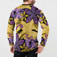 Plumeria Polynesian Pattern Button Sweatshirt Unique Fantasy Yellow Purple