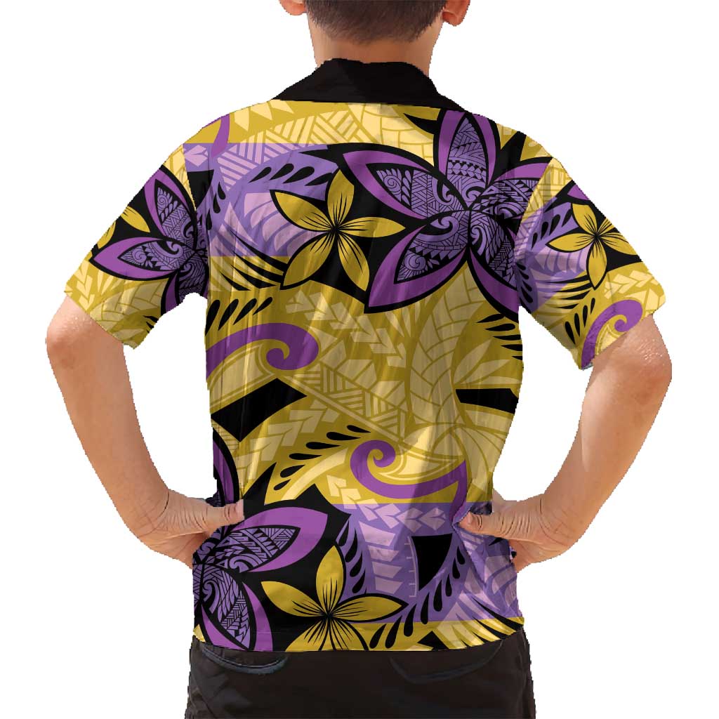 Plumeria Polynesian Pattern Family Matching Off Shoulder Short Dress and Hawaiian Shirt Unique Fantasy Yellow Purple LT01 - Polynesian Pride