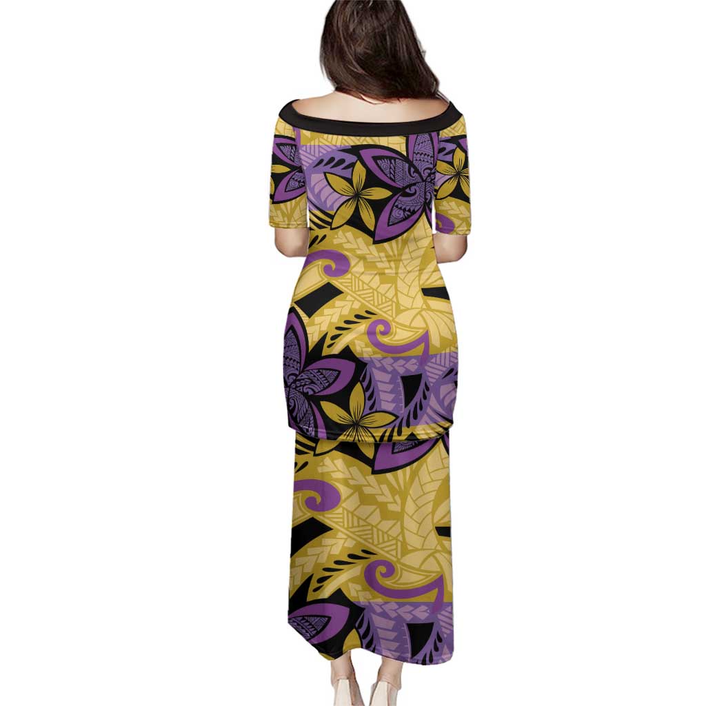 Plumeria Polynesian Pattern Family Matching Puletasi and Hawaiian Shirt Unique Fantasy Yellow Purple