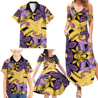 Plumeria Polynesian Pattern Family Matching Summer Maxi Dress and Hawaiian Shirt Unique Fantasy Yellow Purple LT01 - Polynesian Pride