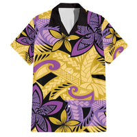 Plumeria Polynesian Pattern Family Matching Summer Maxi Dress and Hawaiian Shirt Unique Fantasy Yellow Purple LT01 Dad's Shirt - Short Sleeve Yellow - Polynesian Pride