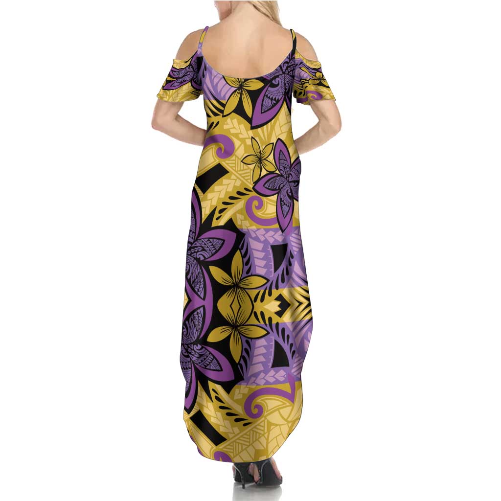 Plumeria Polynesian Pattern Family Matching Summer Maxi Dress and Hawaiian Shirt Unique Fantasy Yellow Purple LT01 - Polynesian Pride