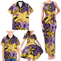 Plumeria Polynesian Pattern Family Matching Tank Maxi Dress and Hawaiian Shirt Unique Fantasy Yellow Purple LT01 - Polynesian Pride