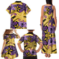 Plumeria Polynesian Pattern Family Matching Tank Maxi Dress and Hawaiian Shirt Unique Fantasy Yellow Purple LT01 - Polynesian Pride