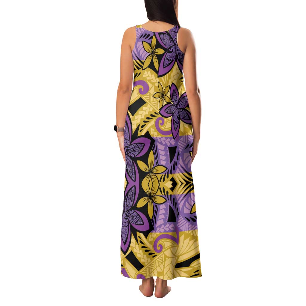Plumeria Polynesian Pattern Family Matching Tank Maxi Dress and Hawaiian Shirt Unique Fantasy Yellow Purple LT01 - Polynesian Pride