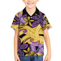 Plumeria Polynesian Pattern Family Matching Tank Maxi Dress and Hawaiian Shirt Unique Fantasy Yellow Purple LT01 Son's Shirt Yellow - Polynesian Pride