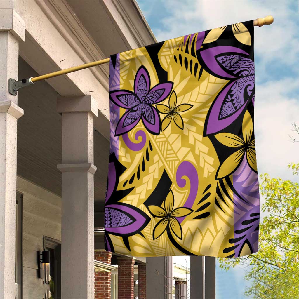 Plumeria Polynesian Pattern Garden Flag Unique Fantasy Yellow Purple LT01 House Flag Yellow - Polynesian Pride