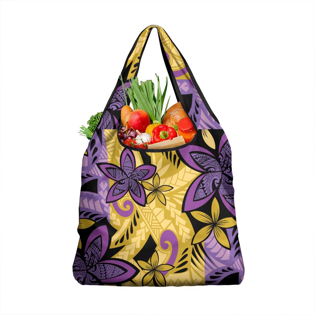 Plumeria Polynesian Pattern Grocery Bag Unique Fantasy Yellow Purple LT01 1-pack One Size Yellow - Polynesian Pride