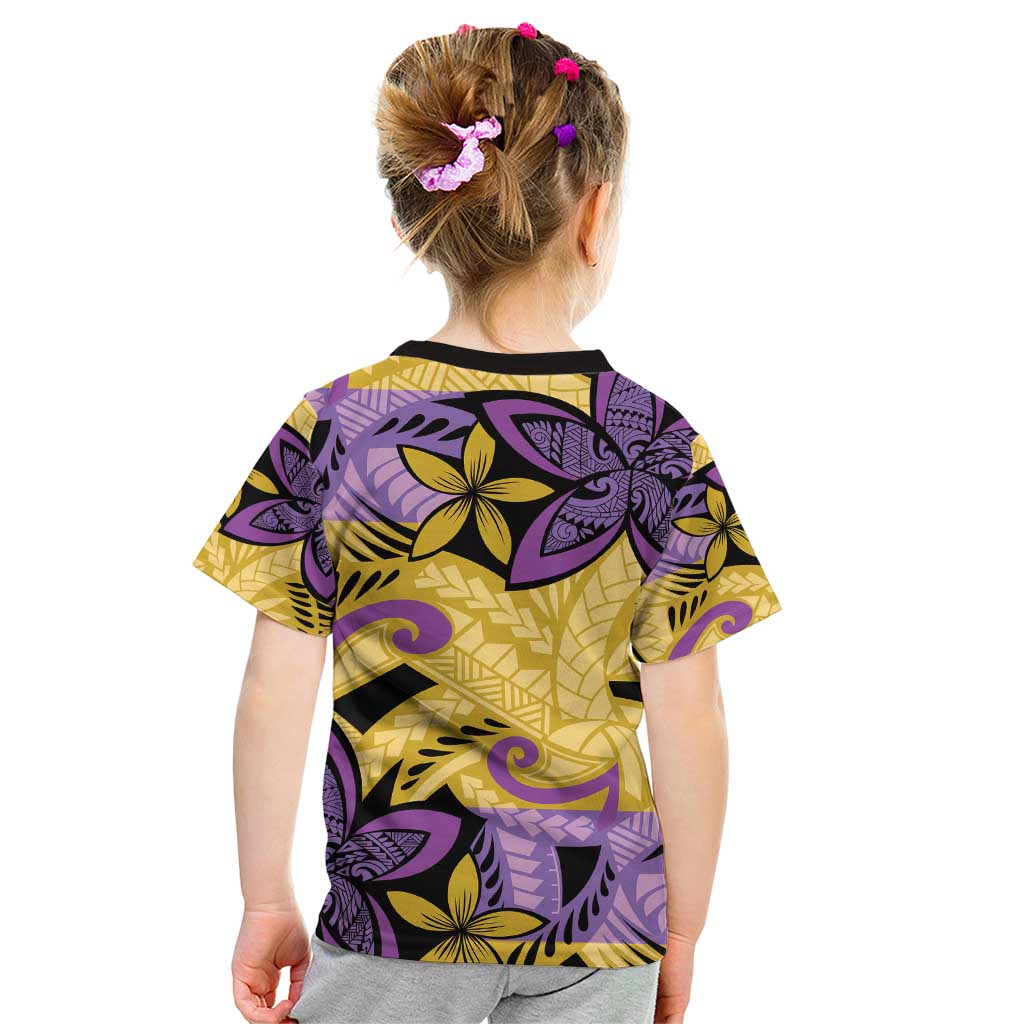 Plumeria Polynesian Pattern Kid T Shirt Unique Fantasy Yellow Purple