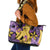 Plumeria Polynesian Pattern Leather Tote Bag Unique Fantasy Yellow Purple