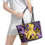 Plumeria Polynesian Pattern Leather Tote Bag Unique Fantasy Yellow Purple