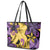 Plumeria Polynesian Pattern Leather Tote Bag Unique Fantasy Yellow Purple