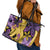 Plumeria Polynesian Pattern Leather Tote Bag Unique Fantasy Yellow Purple