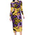 Plumeria Polynesian Pattern Long Sleeve Bodycon Dress Unique Fantasy Yellow Purple