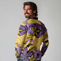 Plumeria Polynesian Pattern Long Sleeve Polo Shirt Unique Fantasy Yellow Purple