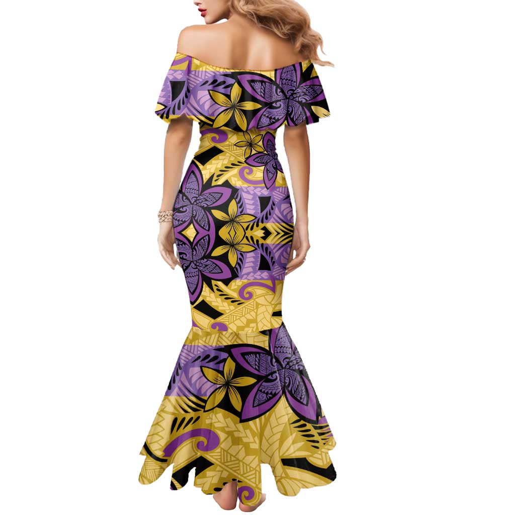 Plumeria Polynesian Pattern Mermaid Dress Unique Fantasy Yellow Purple LT01 - Polynesian Pride
