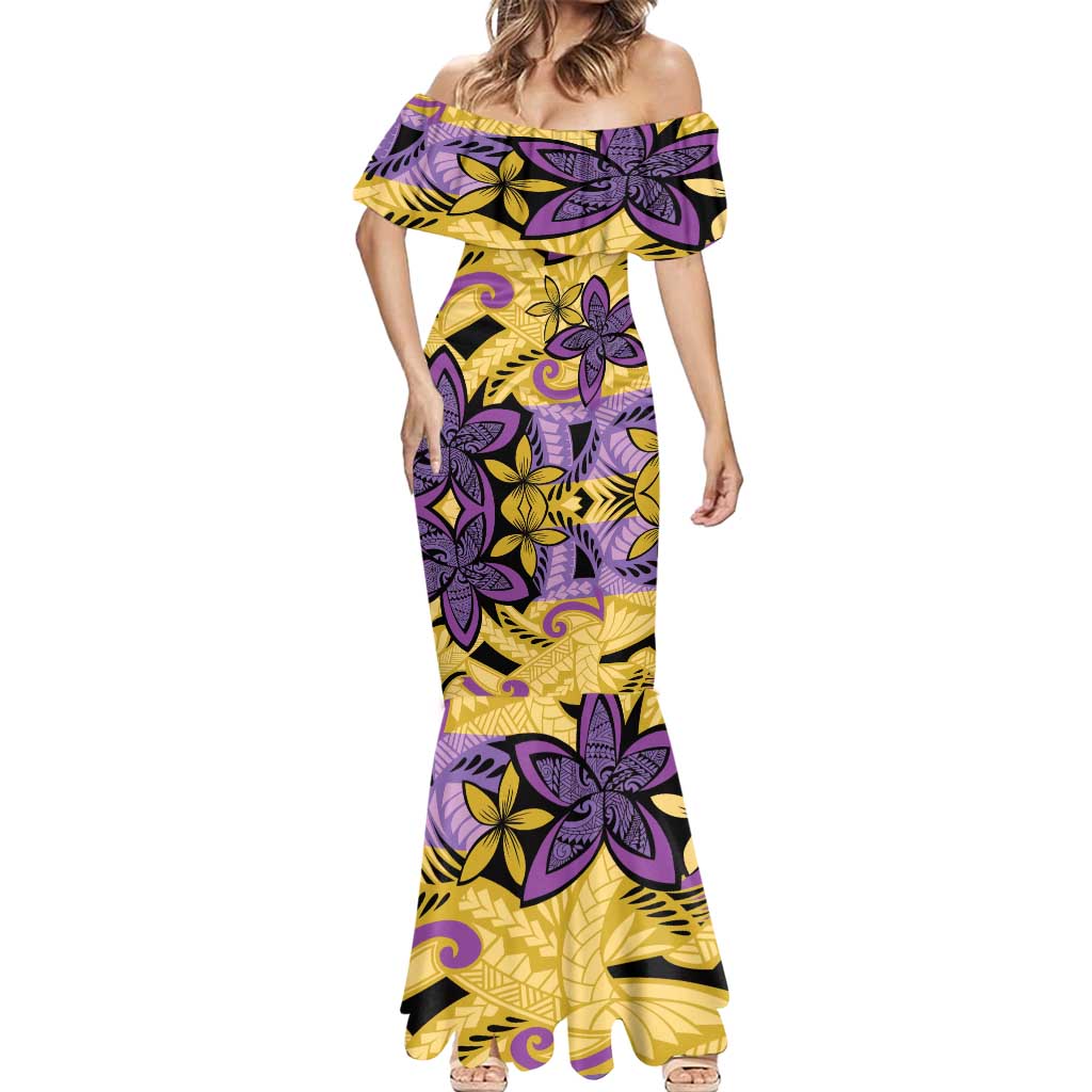 Plumeria Polynesian Pattern Mermaid Dress Unique Fantasy Yellow Purple LT01 - Polynesian Pride