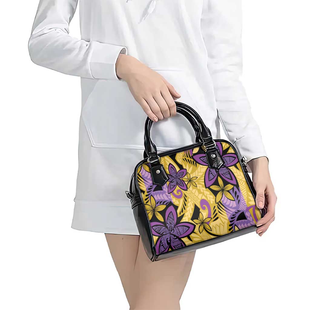 Plumeria Polynesian Pattern Shoulder Handbag Unique Fantasy Yellow Purple