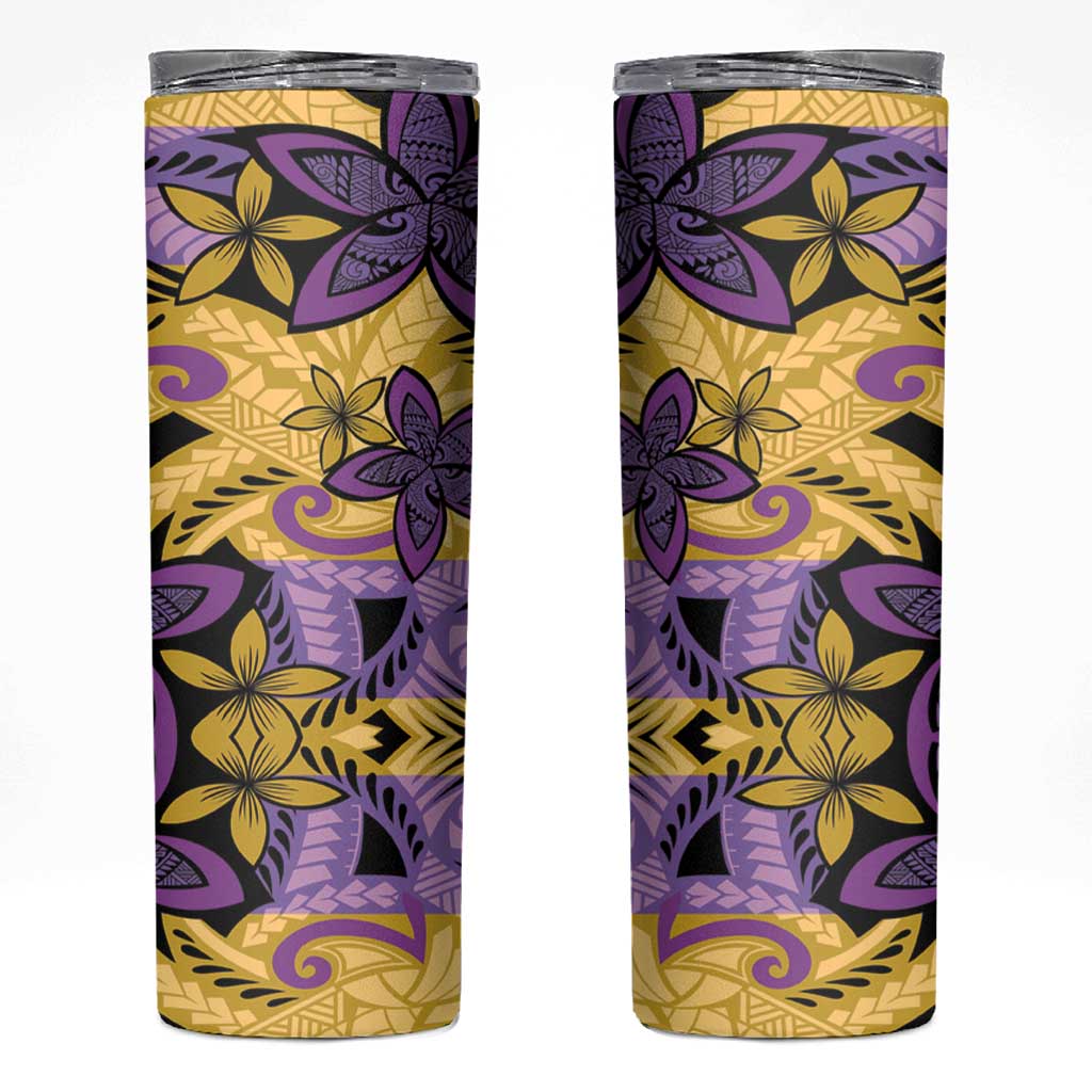 Plumeria Polynesian Pattern Skinny Tumbler Unique Fantasy Yellow Purple LT01 Yellow - Polynesian Pride