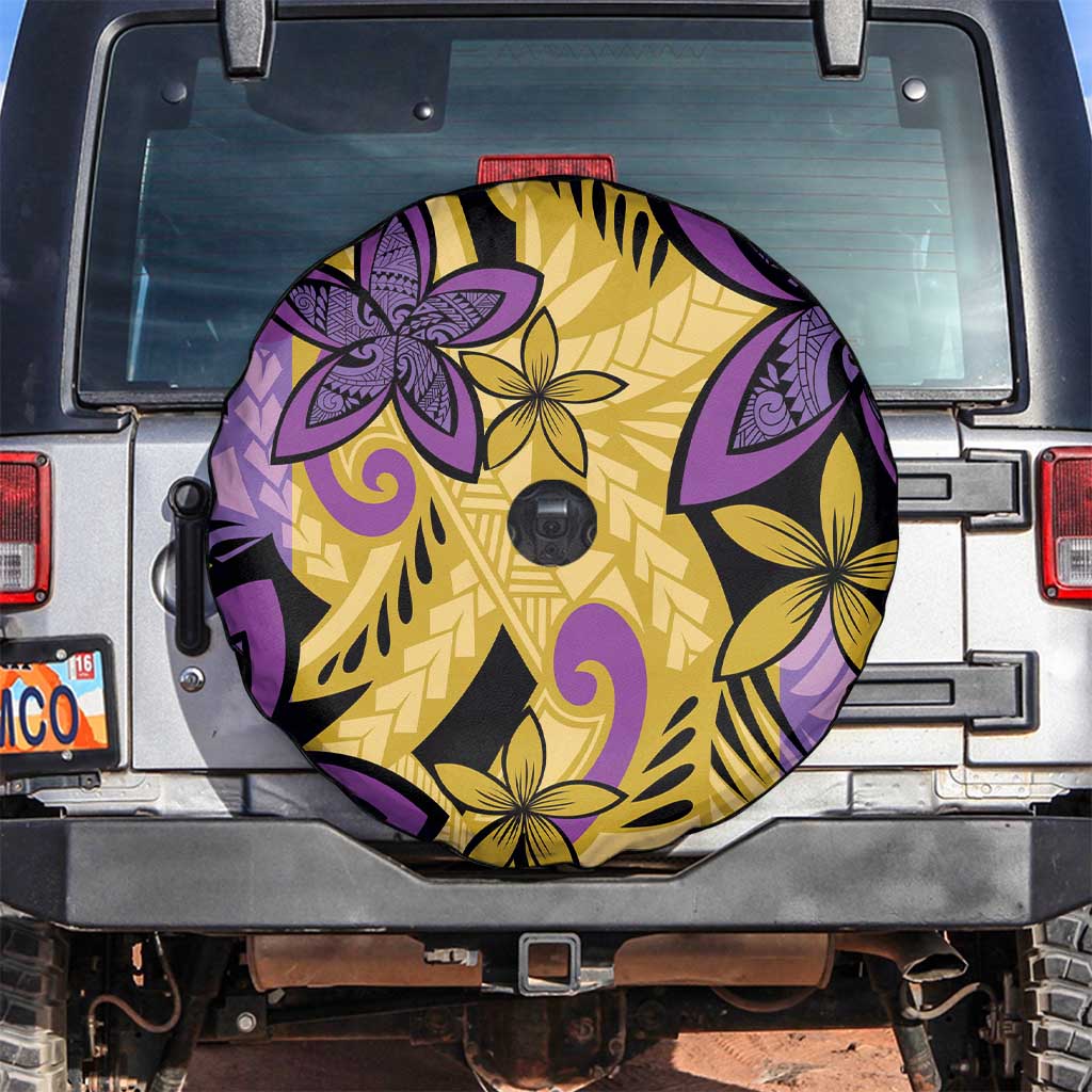 Plumeria Polynesian Pattern Spare Tire Cover Unique Fantasy Yellow Purple