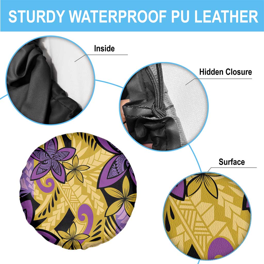 Plumeria Polynesian Pattern Spare Tire Cover Unique Fantasy Yellow Purple