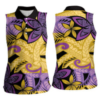 Plumeria Polynesian Pattern Women Sleeveless Polo Shirt Unique Fantasy Yellow Purple