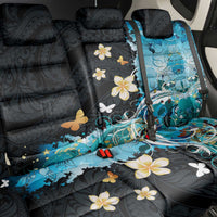 Blue Grunge Polynesian Pattern Back Car Seat Cover Plumeria Floral