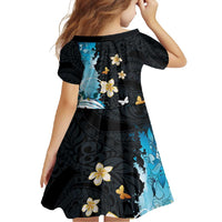 Blue Grunge Polynesian Pattern Family Matching Long Sleeve Bodycon Dress and Hawaiian Shirt Plumeria Floral LT01 - Polynesian Pride
