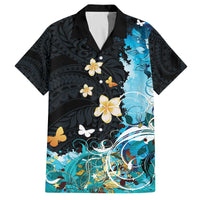 Blue Grunge Polynesian Pattern Family Matching Off The Shoulder Long Sleeve Dress and Hawaiian Shirt Plumeria Floral LT01 Dad's Shirt - Short Sleeve Blue - Polynesian Pride