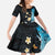Blue Grunge Polynesian Pattern Family Matching Short Sleeve Bodycon Dress and Hawaiian Shirt Plumeria Floral