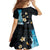 Blue Grunge Polynesian Pattern Family Matching Short Sleeve Bodycon Dress and Hawaiian Shirt Plumeria Floral