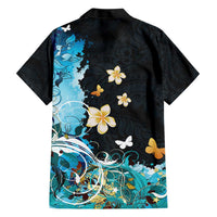 Blue Grunge Polynesian Pattern Family Matching Short Sleeve Bodycon Dress and Hawaiian Shirt Plumeria Floral LT01 - Polynesian Pride