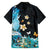 Blue Grunge Polynesian Pattern Family Matching Short Sleeve Bodycon Dress and Hawaiian Shirt Plumeria Floral