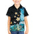 Blue Grunge Polynesian Pattern Family Matching Short Sleeve Bodycon Dress and Hawaiian Shirt Plumeria Floral