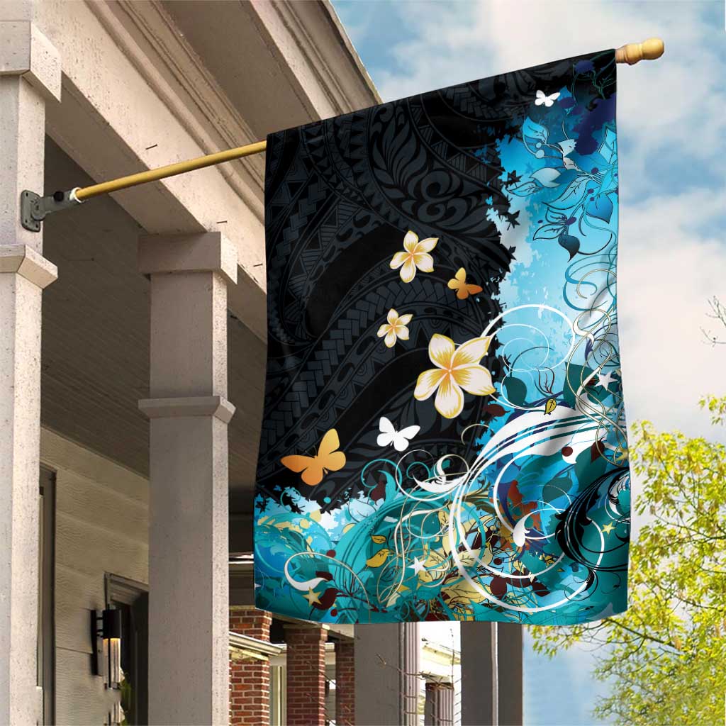 Blue Grunge Polynesian Pattern Garden Flag Plumeria Floral LT01 House Flag Blue - Polynesian Pride