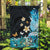 Blue Grunge Polynesian Pattern Garden Flag Plumeria Floral