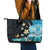 Blue Grunge Polynesian Pattern Leather Tote Bag Plumeria Floral