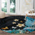 Blue Grunge Polynesian Pattern Round Carpet Plumeria Floral